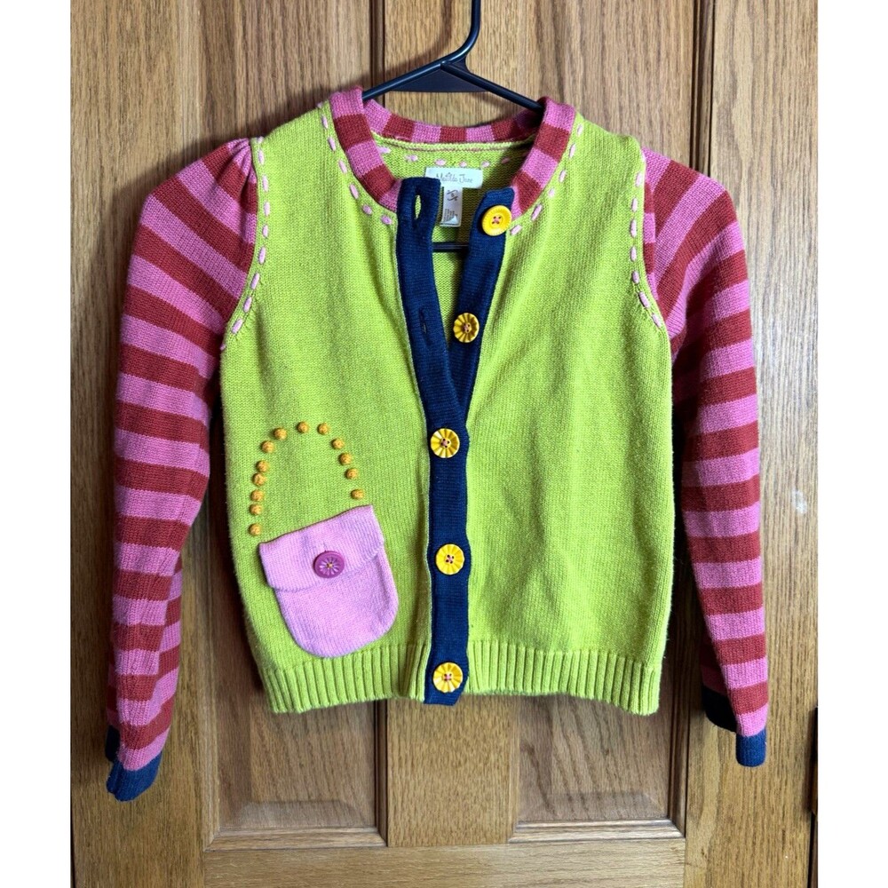 Matilda Jane Girls Striped Cardigan Sweater Button Front Pockets Sz 8 Green